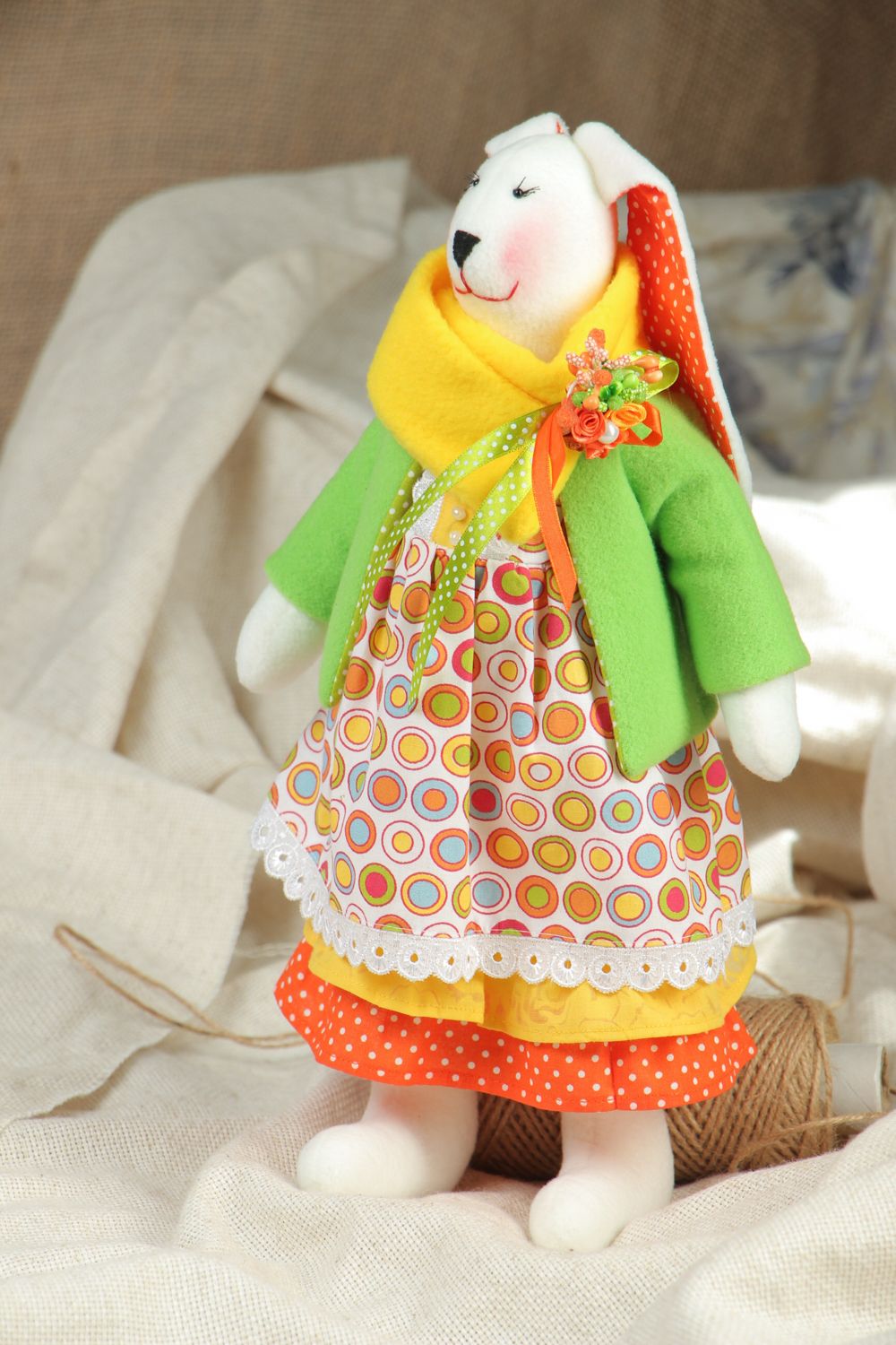 Fabric toy rabbit in dress photo 5