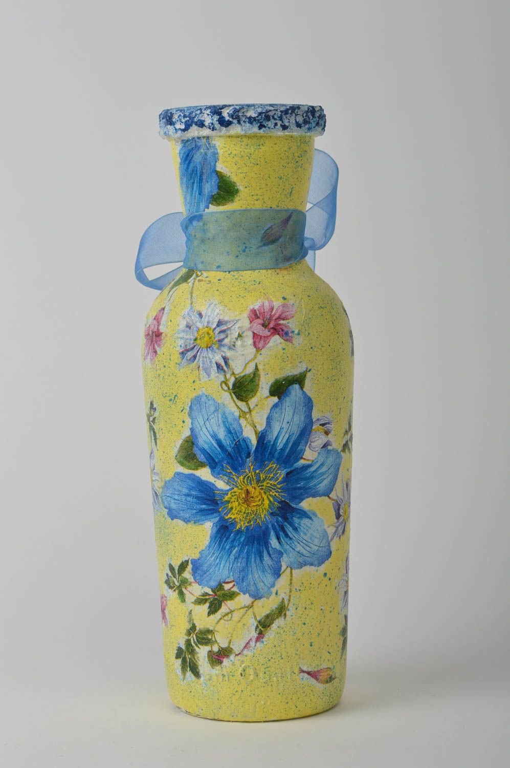 Vase jaune à motif floral Vase fait main serviettage Décoration d'intérieur photo 3