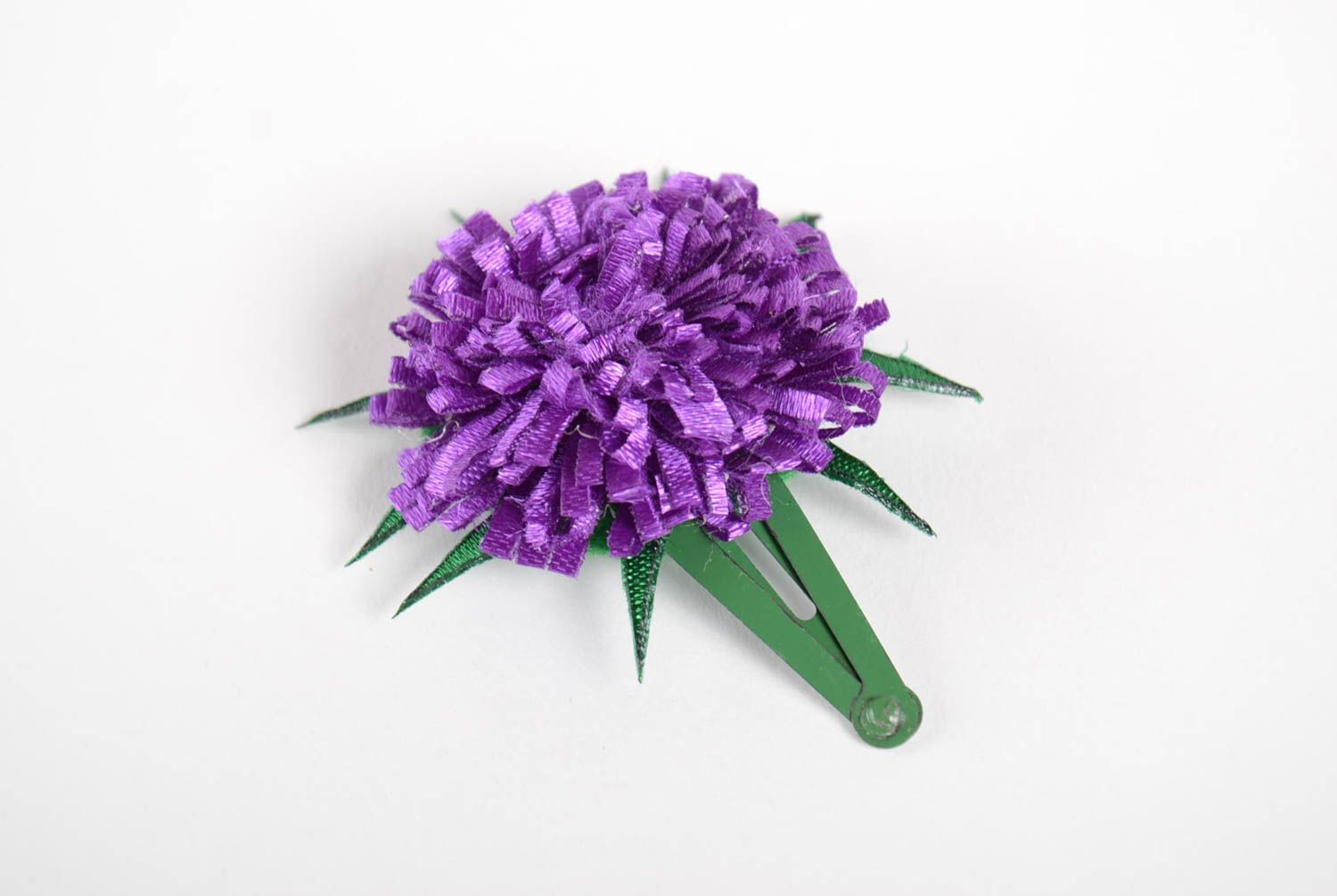 Объемная заколка для волос в виде фиолетового цветка из флиса аксессуар хендмейд фото 5