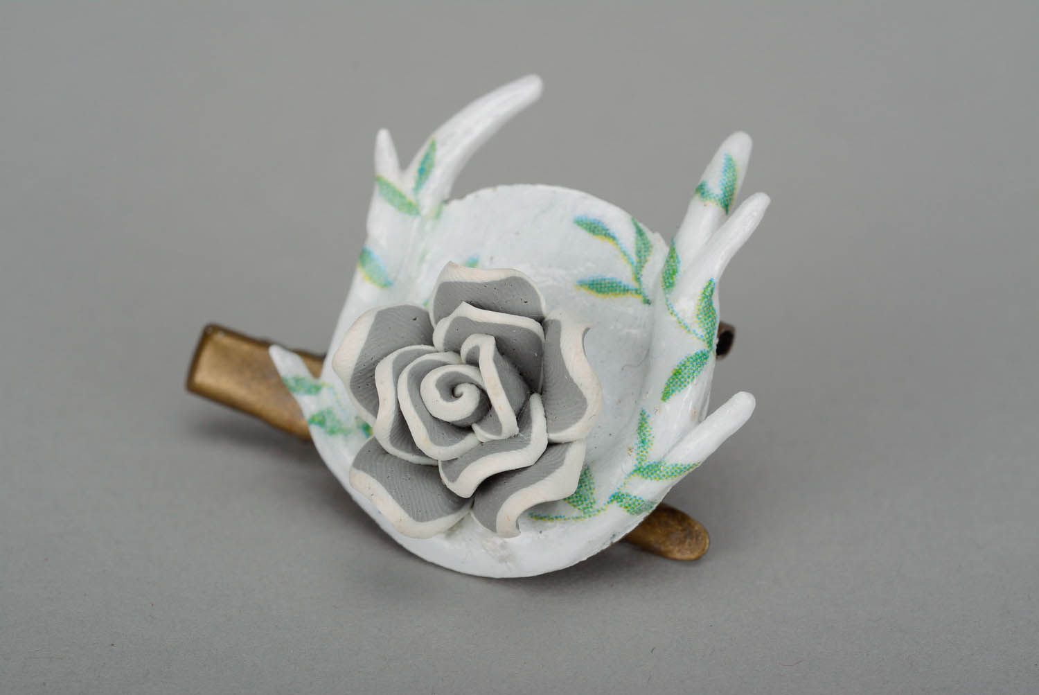 Broche-barrette Rose grise photo 1