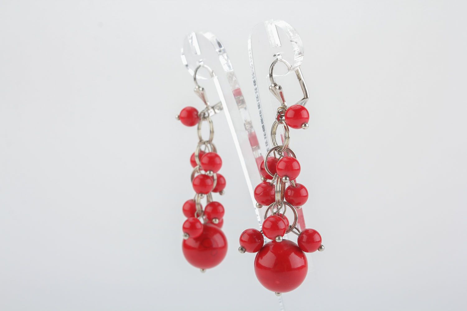 Long earrings with natural coral photo 2