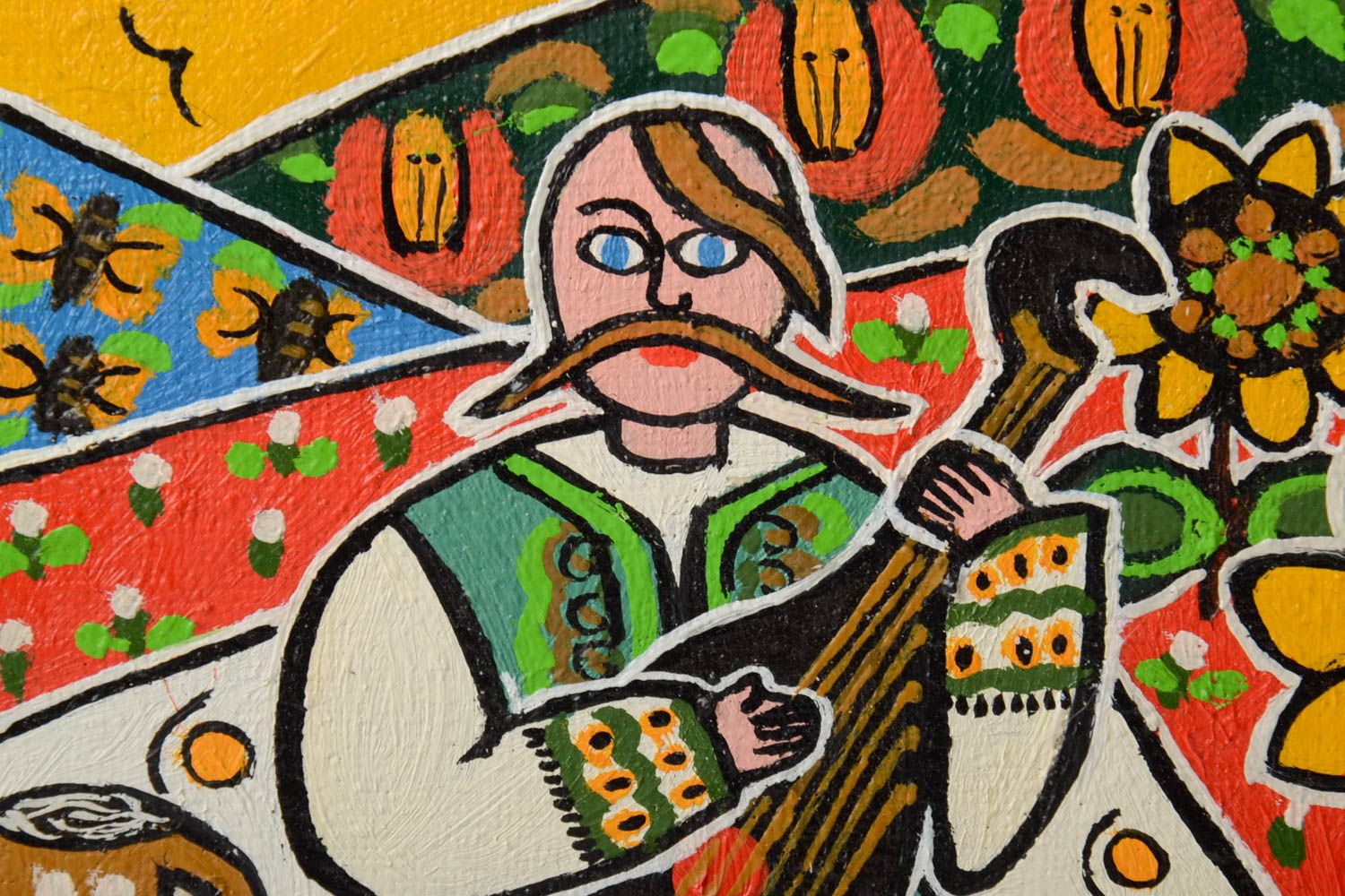 Cuadro pintado al óleo artesanal original étnico de colores vivos Cosaco foto 3