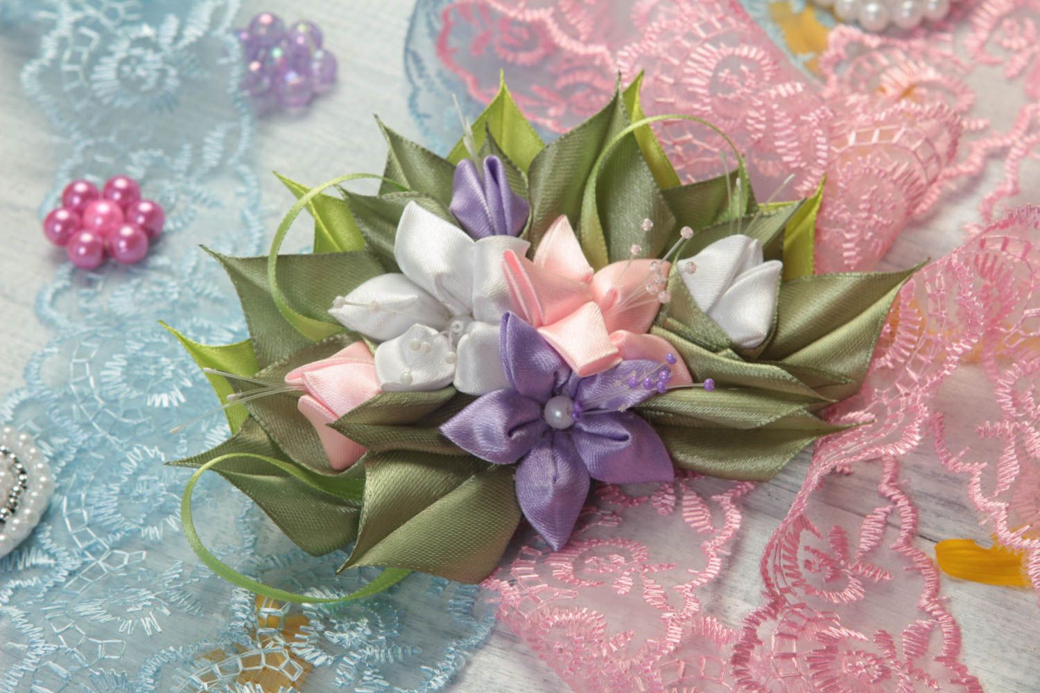 Beautiful handmade flower barrette textile hair clip accessories for girls photo 1
