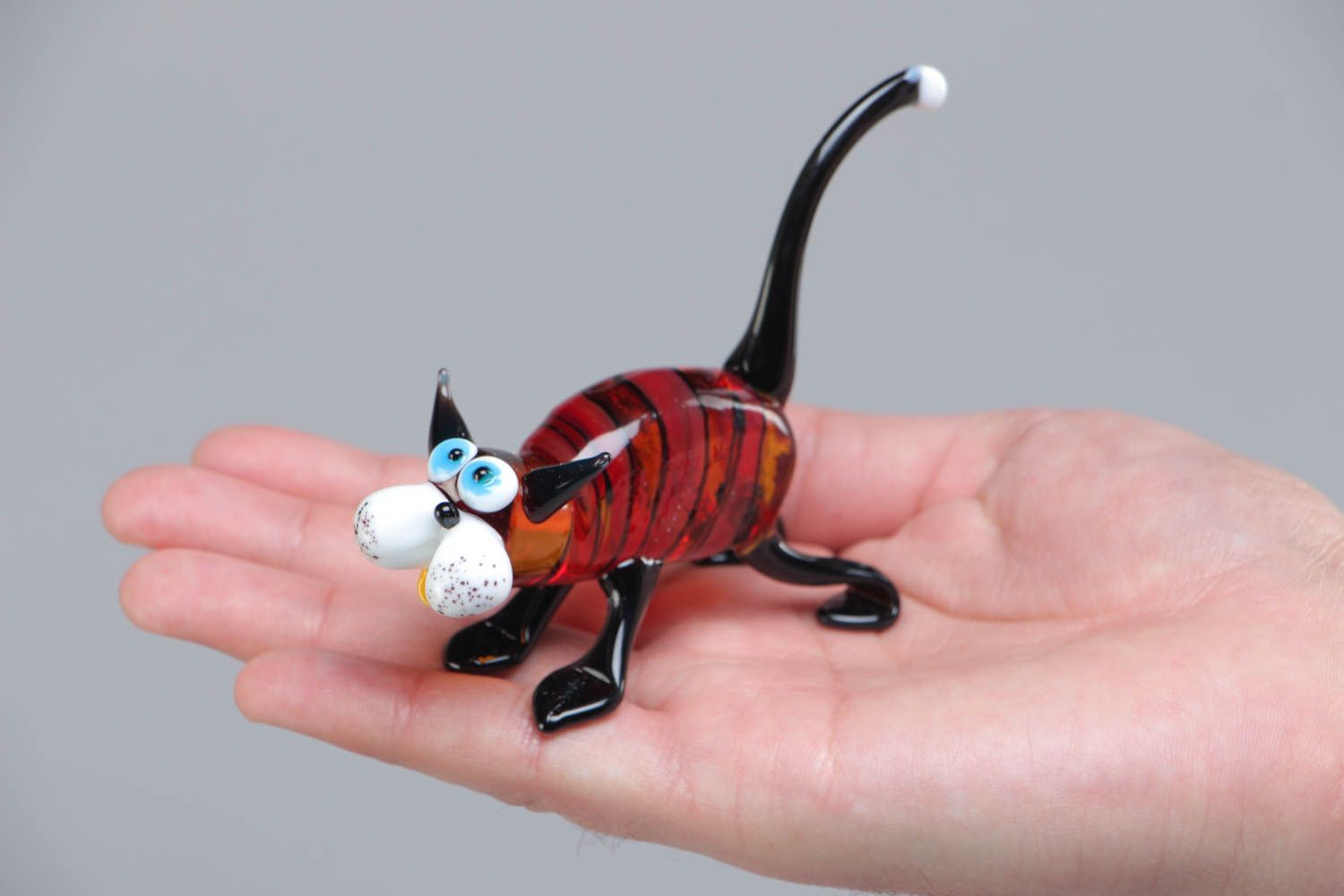 Фигурка из стекла лэмпворк кот разноцветный миниатюрный красивый ручной работы фото 5