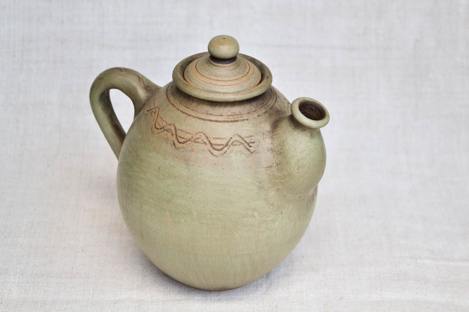 Керамический чайник ручной работы заварной чайник глиняная посуда зеленая фото 4