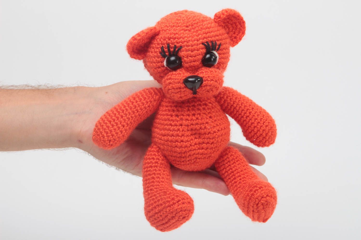 Мягкая игрушка хэнд мэйд детская игрушка красная игрушка крючком Медведь фото 5