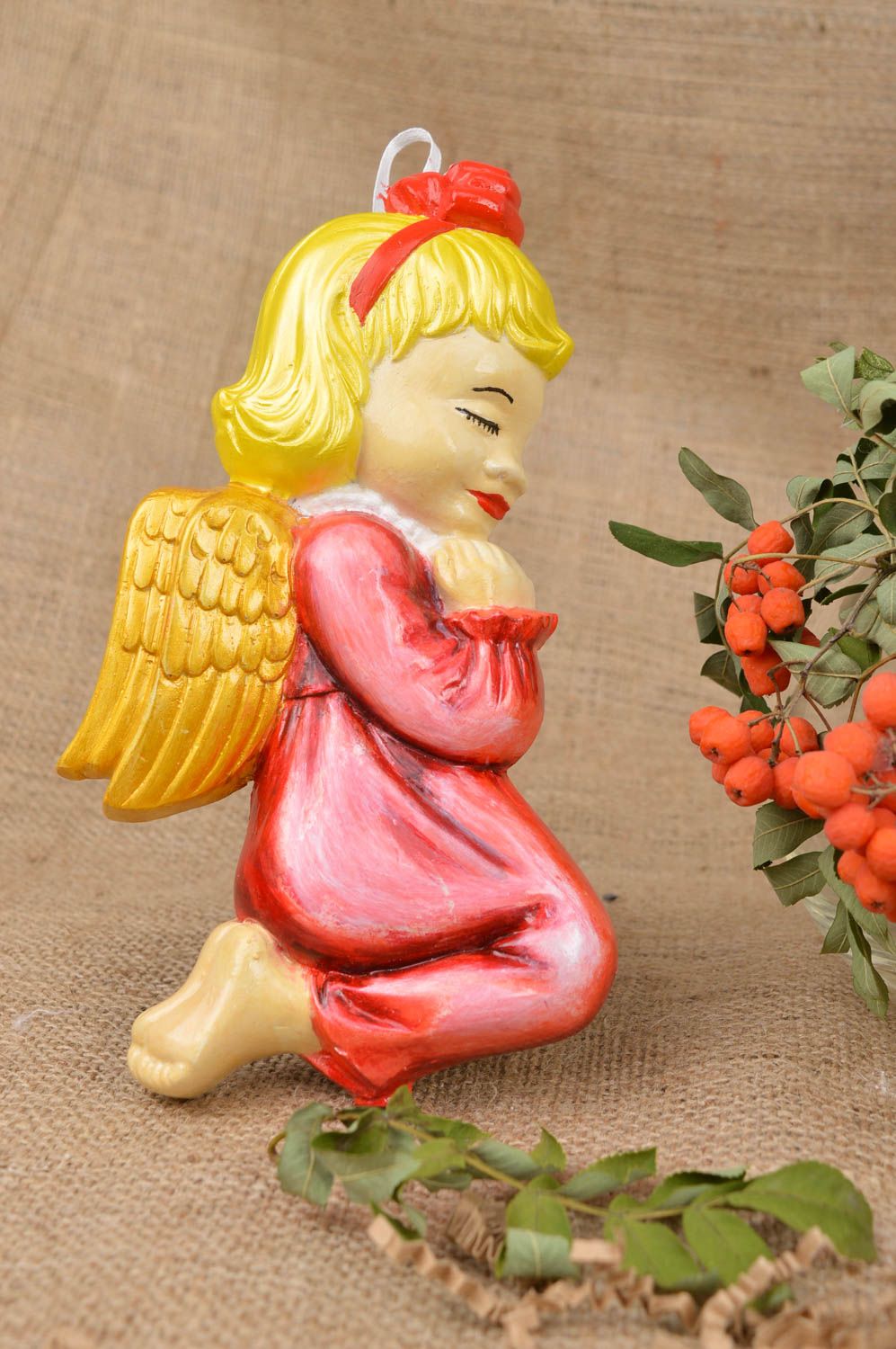 Figura de yeso artesanal decoración de hogar colgante decorativo Niña ángel  foto 1