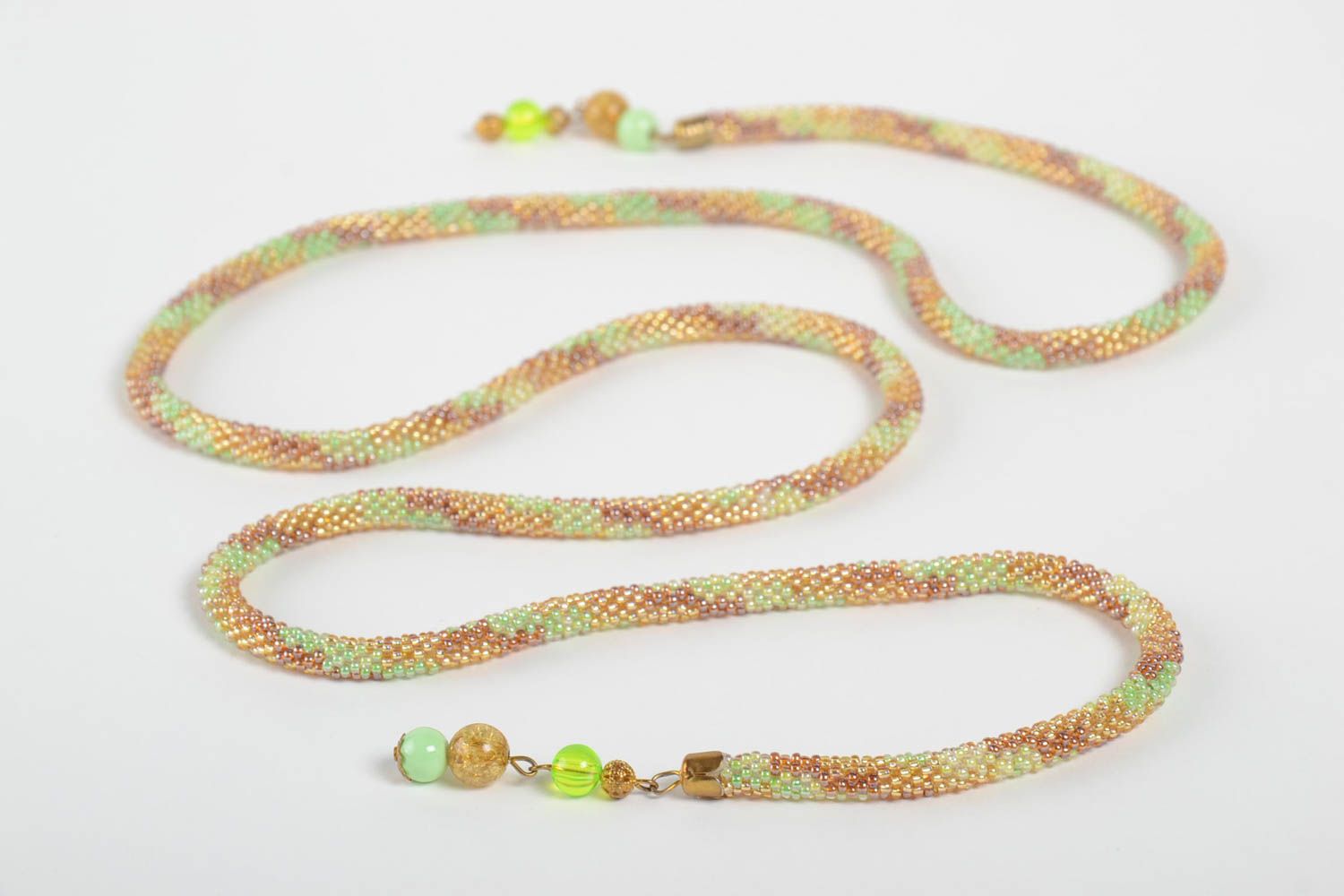 Handmade long cord necklace beaded female jewelry accessory made of beads photo 4