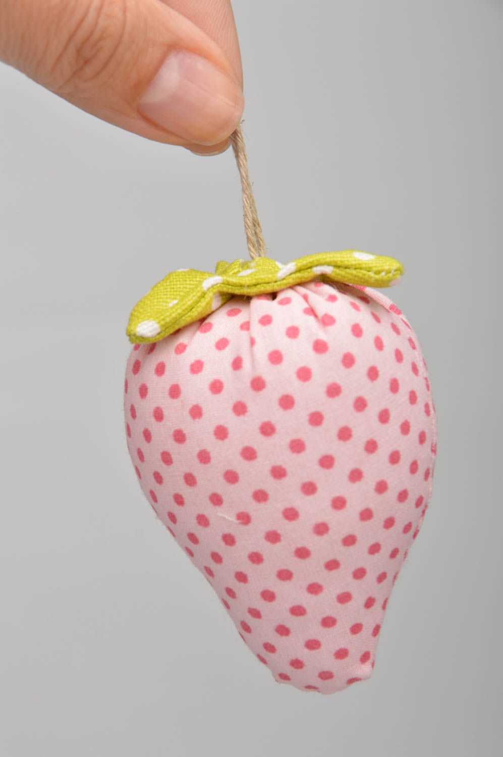 Beautiful handmade polka dot cotton fabric soft toy Strawberry wall hanging photo 3