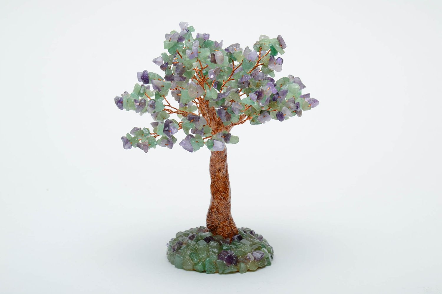 Decorative bonsai tree with natural amethyst and nephrite stones photo 2
