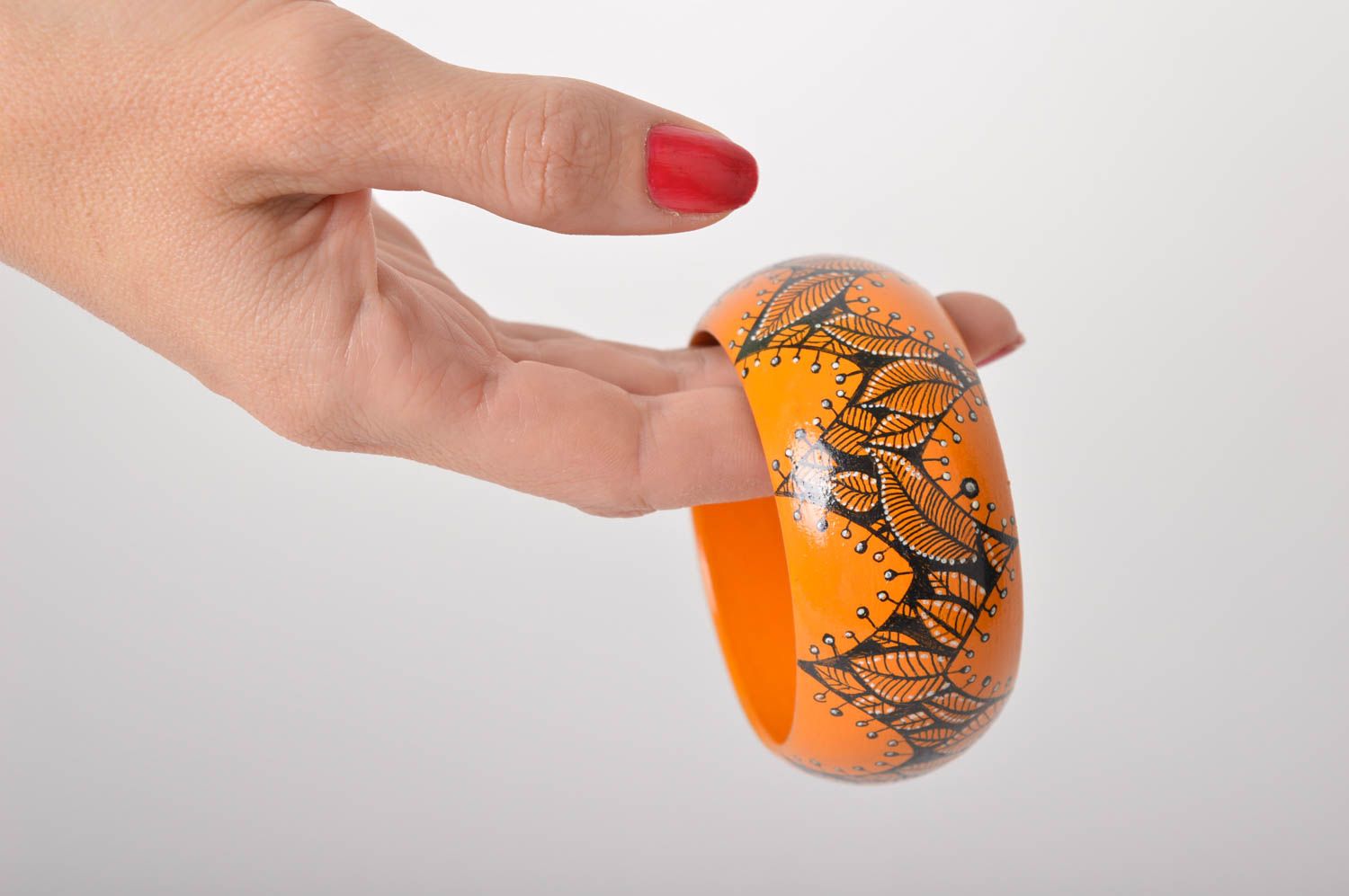 Браслет с росписью ручной работы браслет на руку украшение из дерева оранжевый фото 5