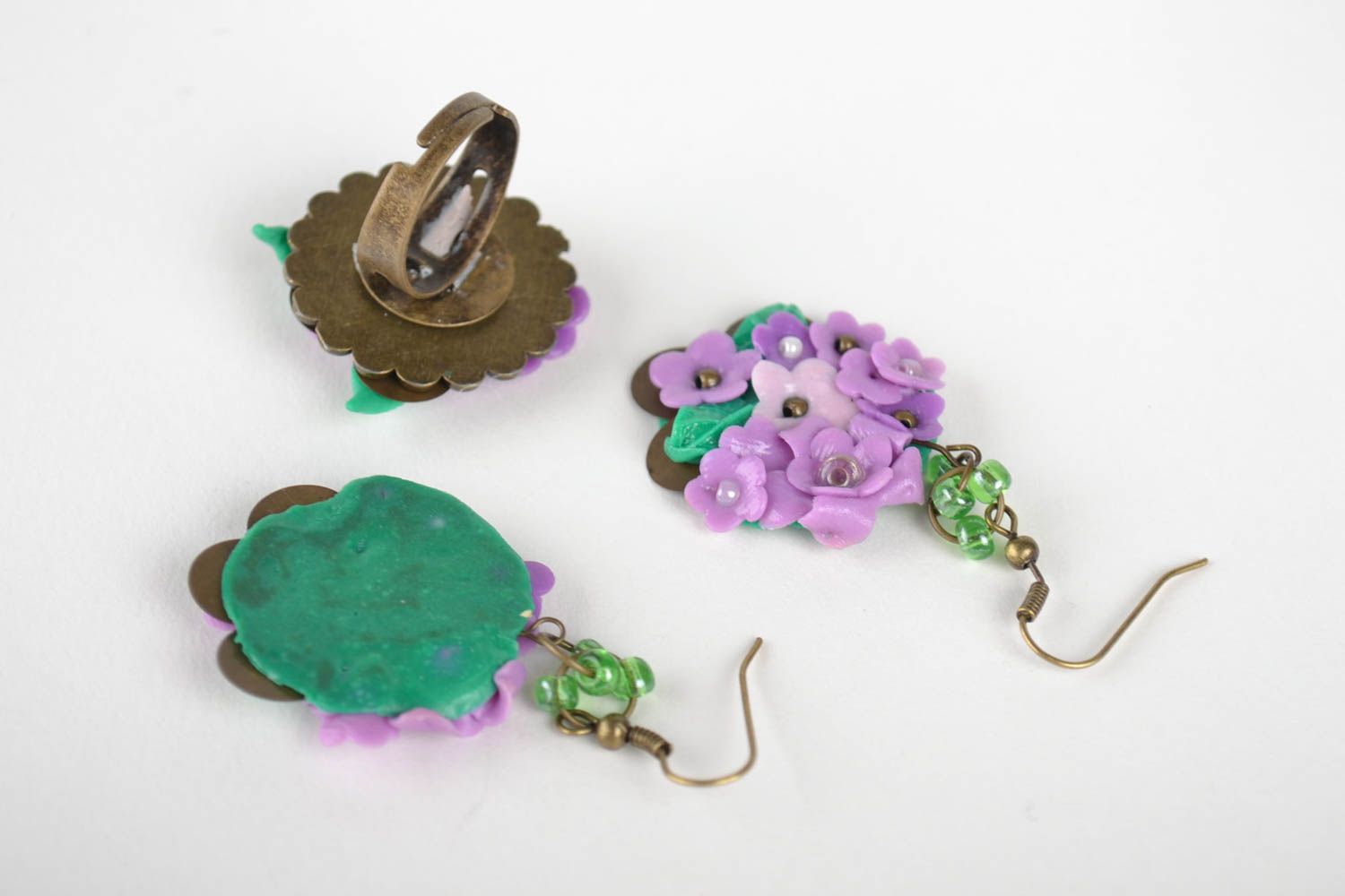 Handmade jewelry set flower jewelry fashion rings dangling earrings polymer clay photo 2
