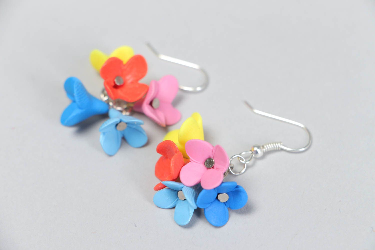 Set of handmade jewelry polymer clay earrings bracelet with flowers gift jewelry photo 3