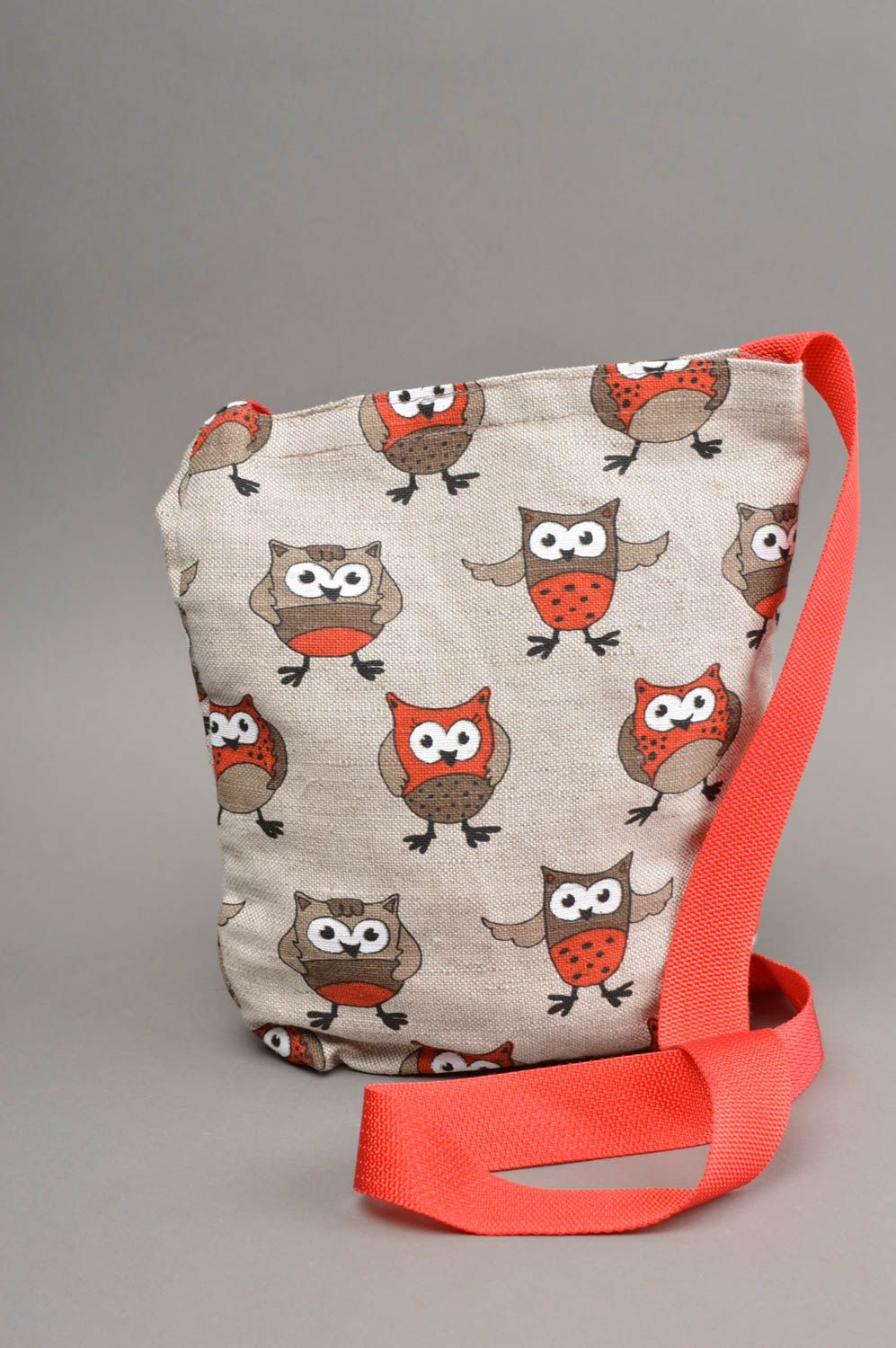 Sac en tissu fait main en lin et coton avec imprimé de hiboux accessoire photo 2