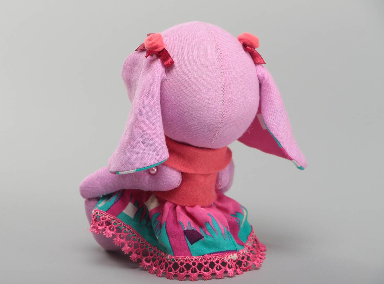 Handmade decorative fabric elephant made of linen soft beautiful pink toy photo 4