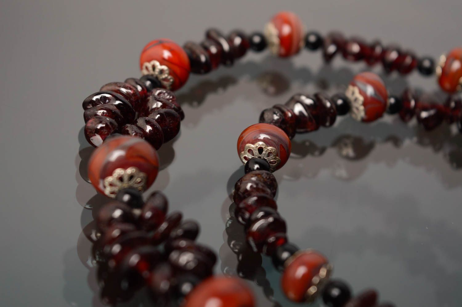 Necklace with designer lampwork beads and natural garnet Troy photo 4