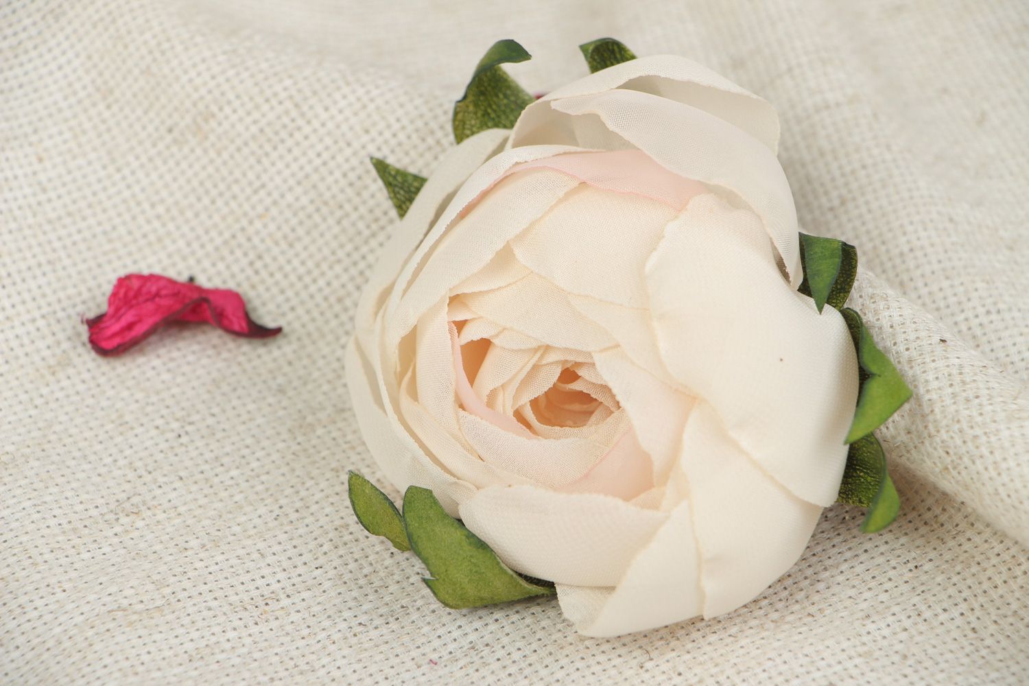 Handmade women's designer chiffon flower brooch of gentle cream color photo 5