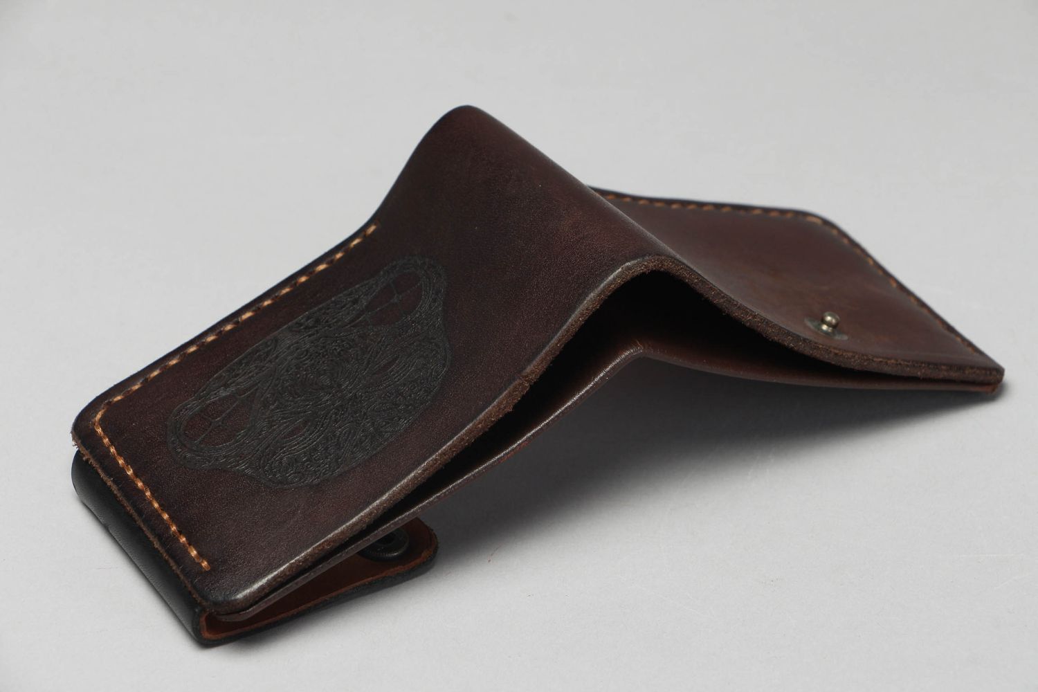 Braunes Portemonnaie aus Leder handmade foto 3