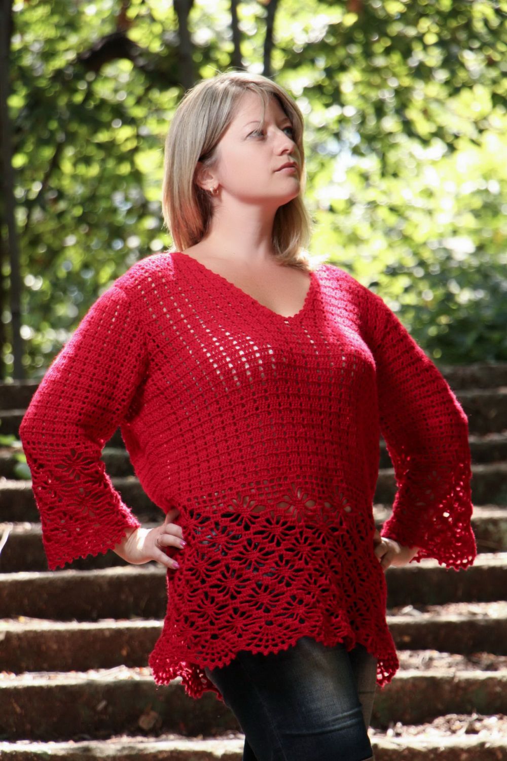 Tunique tricot acrylique rouge pour femme  photo 4