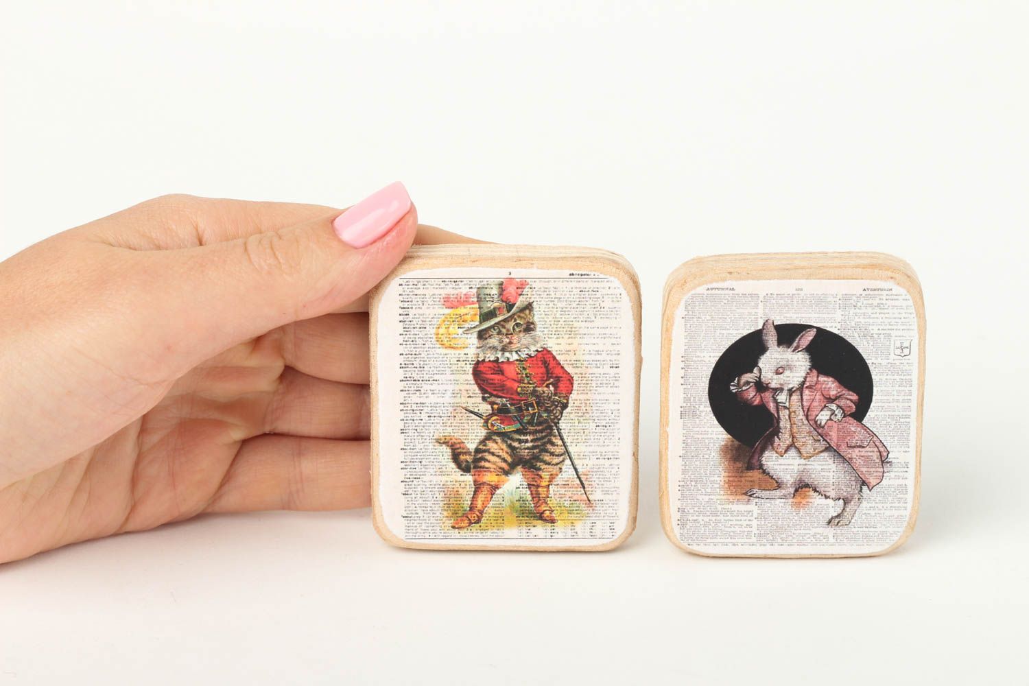 Imanes de nevera artesanales elementos decorativos regalo original Gato y conejo foto 5