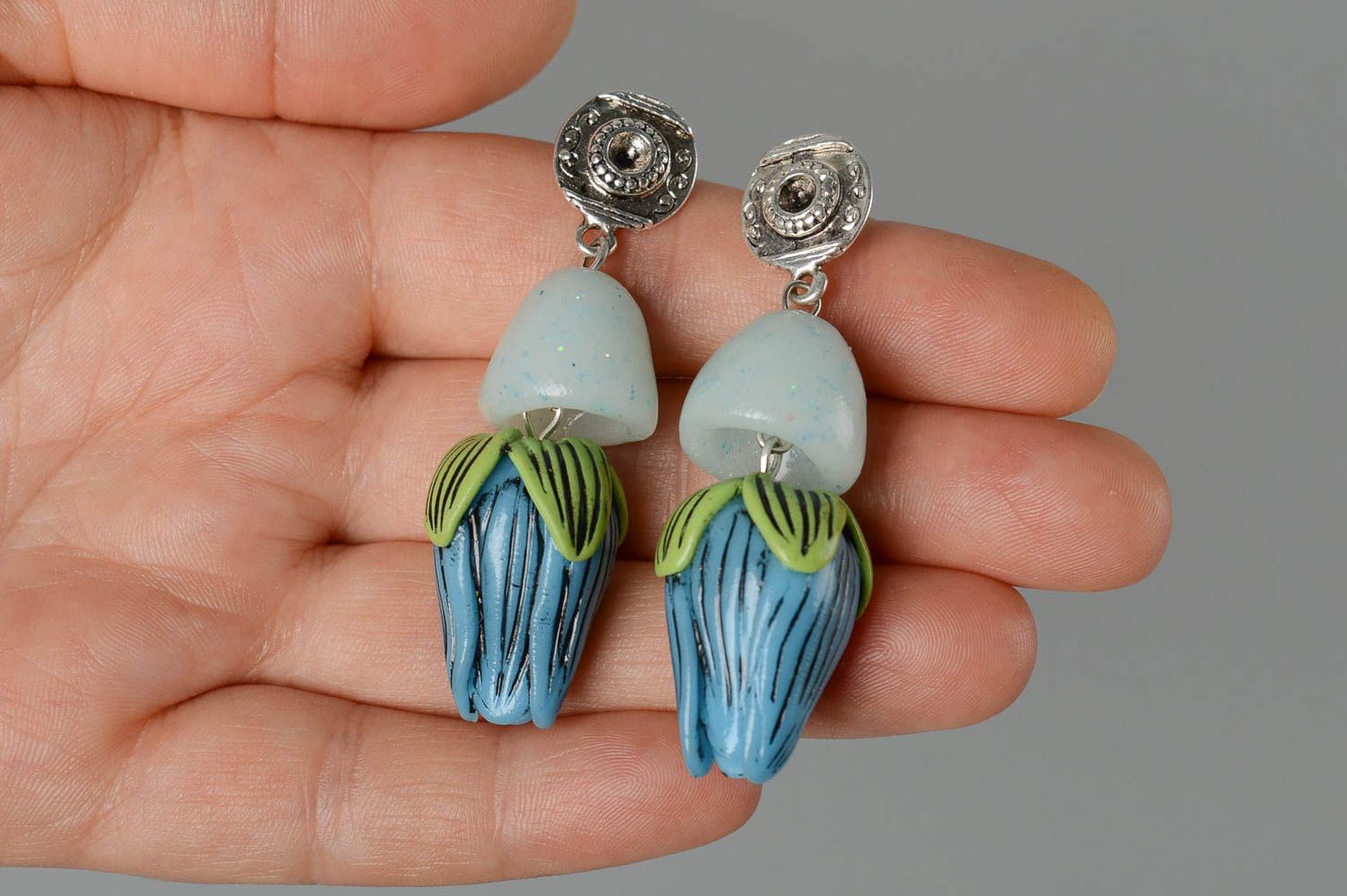 Pendientes con flores de arcilla polimérica aretes artesanales bisutería de moda foto 5