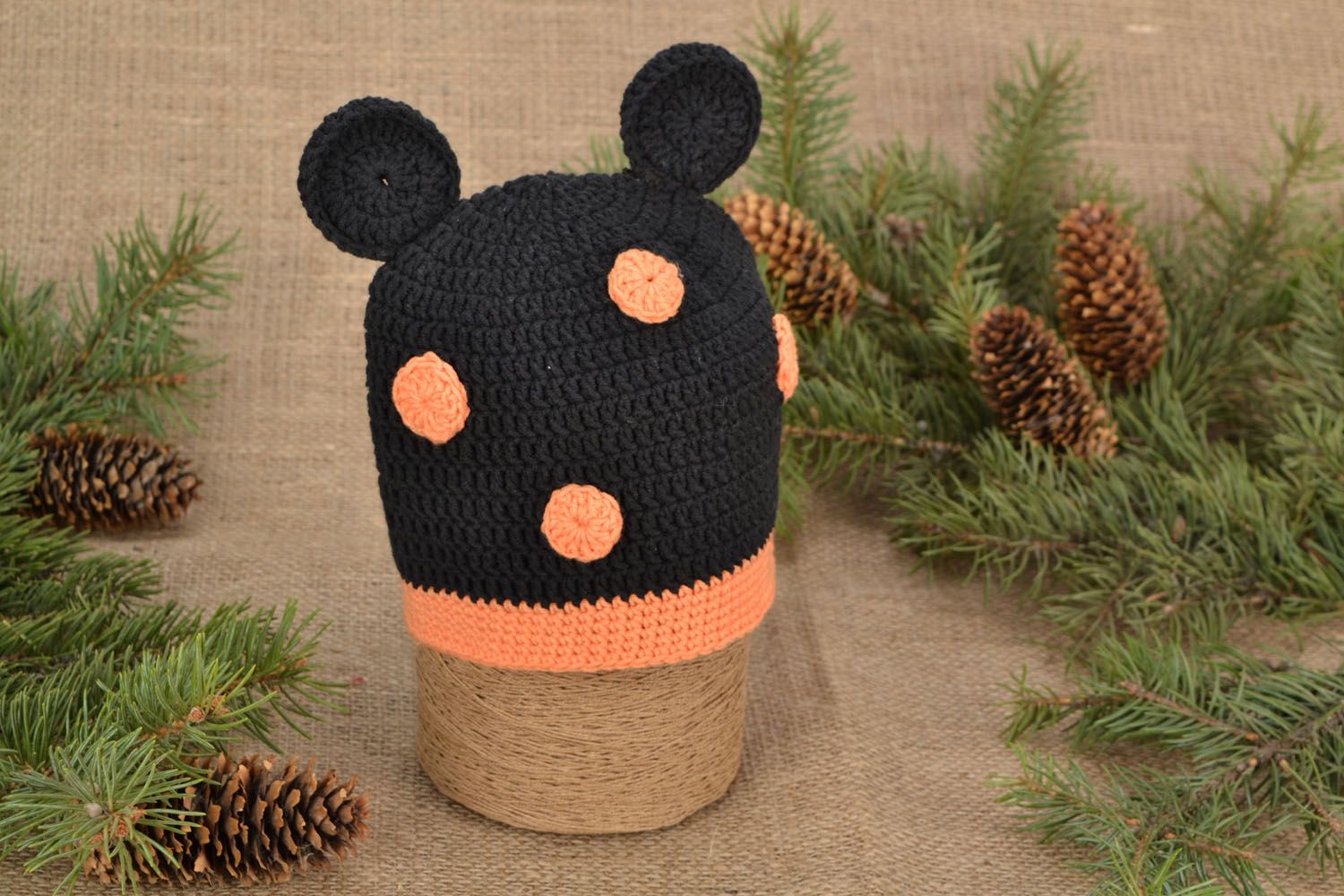 Crochet children's hat Black with Ears photo 1