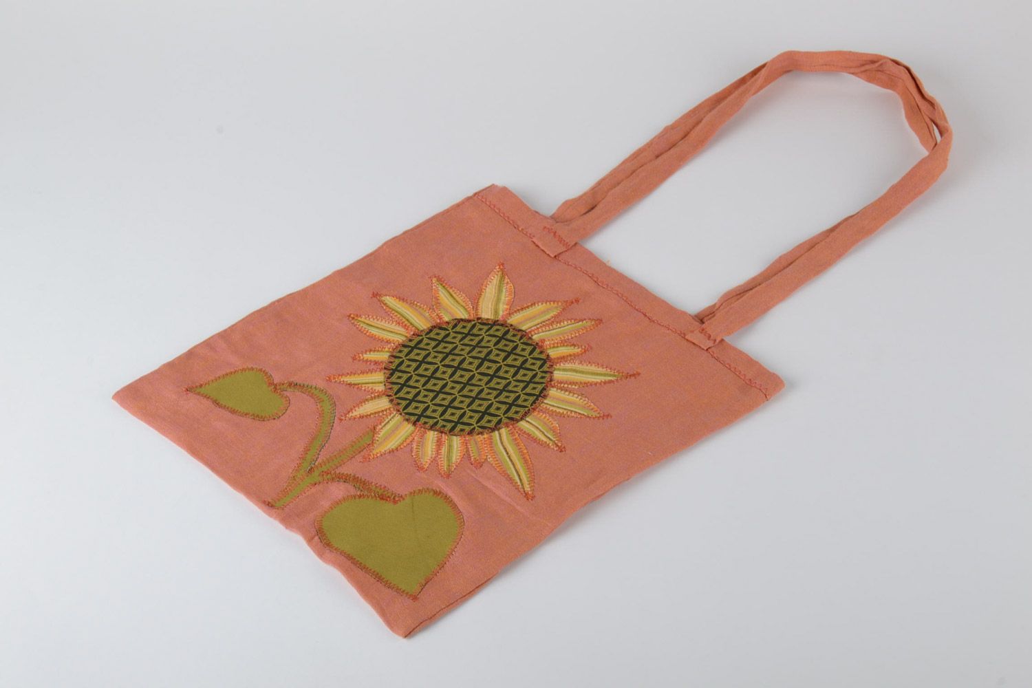 Handmade fabric ladies bag with applique work in the form of a large sunflower photo 2