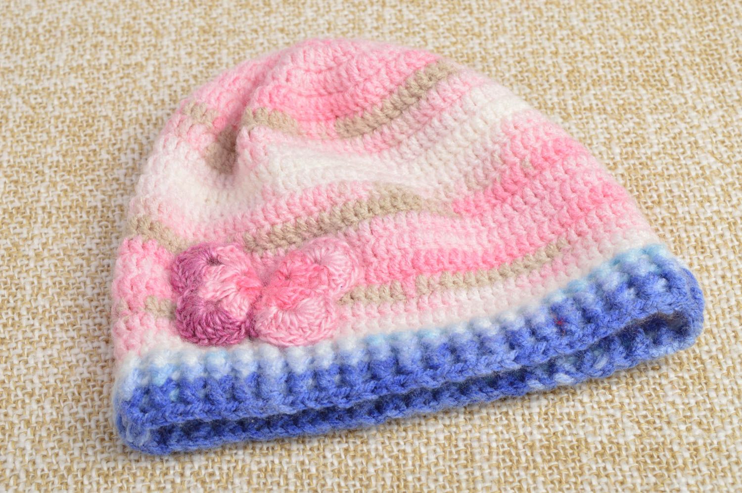 Bonnet tricot fait main Chapeau au crochet laine acrylique Vêtement fille design photo 1