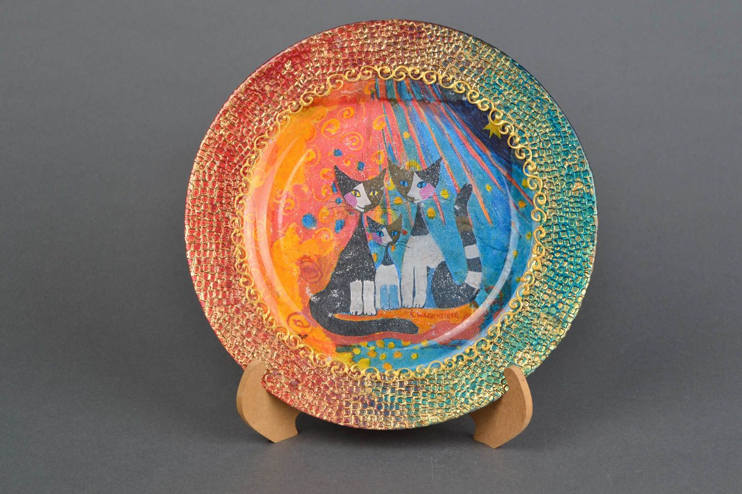 Assiette en céramique décorative originale Chats faite main pratique déco photo 1
