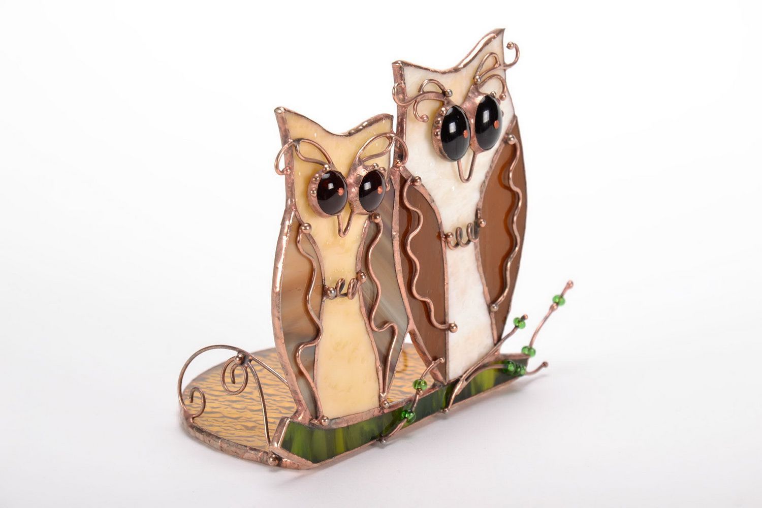 Stained glass candlestick Owls photo 4