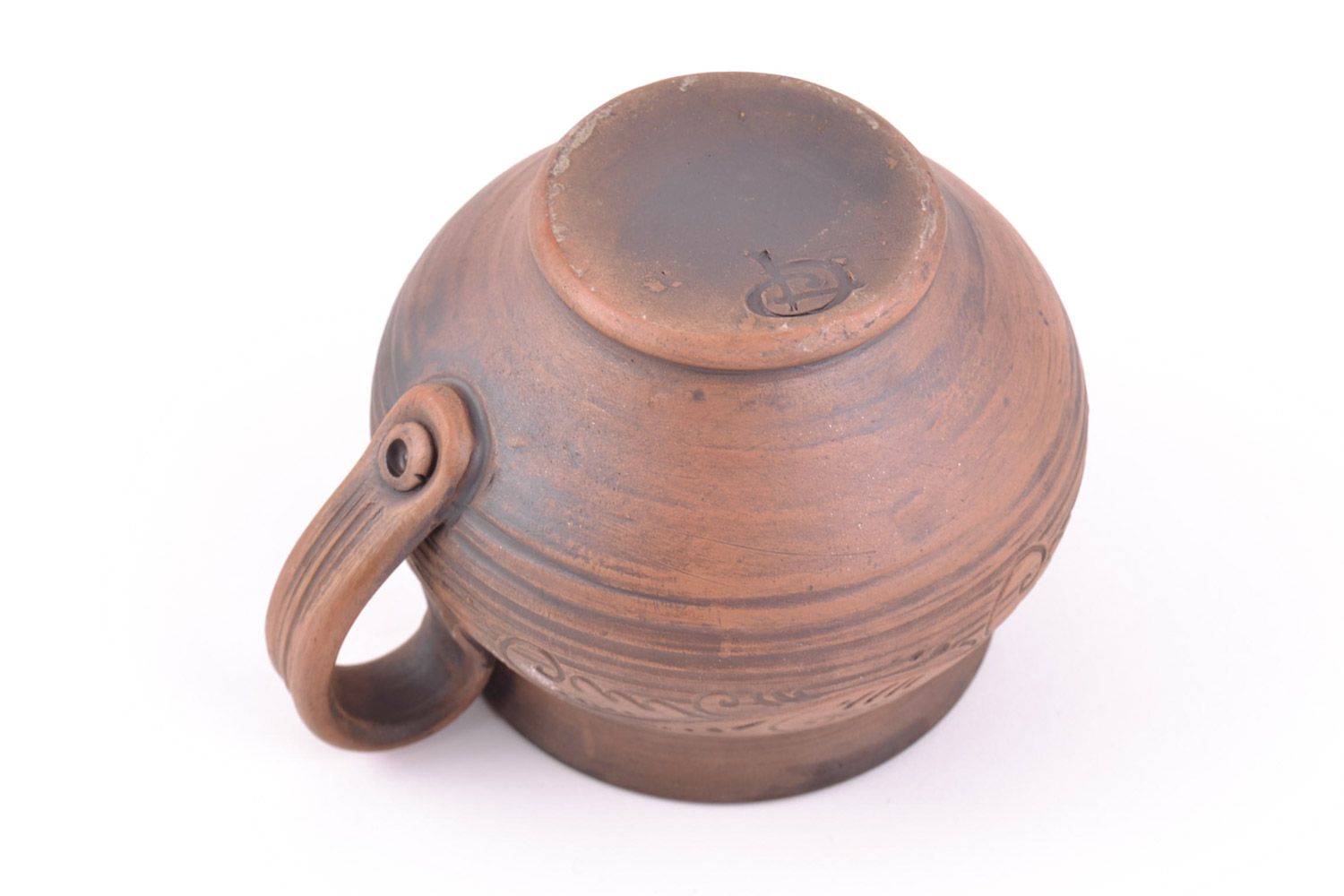 6 oz clay pot-shaped Ukrainian style coffee cup with handle and handmade pattern photo 4