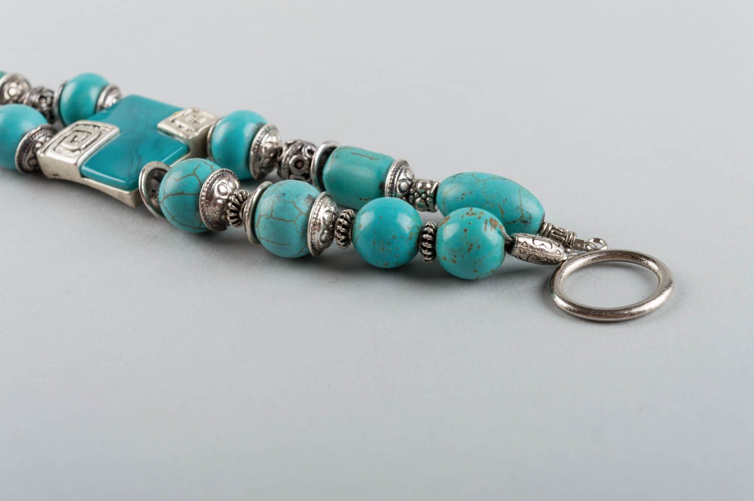 Handmade jewelry made of natural stones bracelet made of turquoise and brass photo 5
