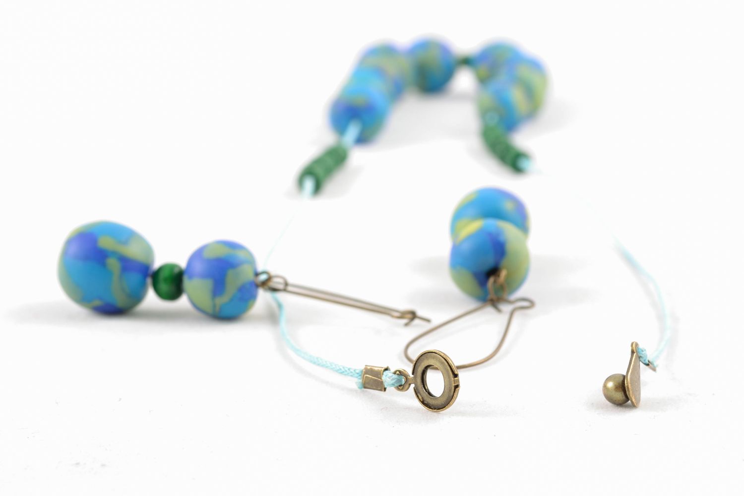 Homemade polymer clay jewelry set Planet Earth photo 2