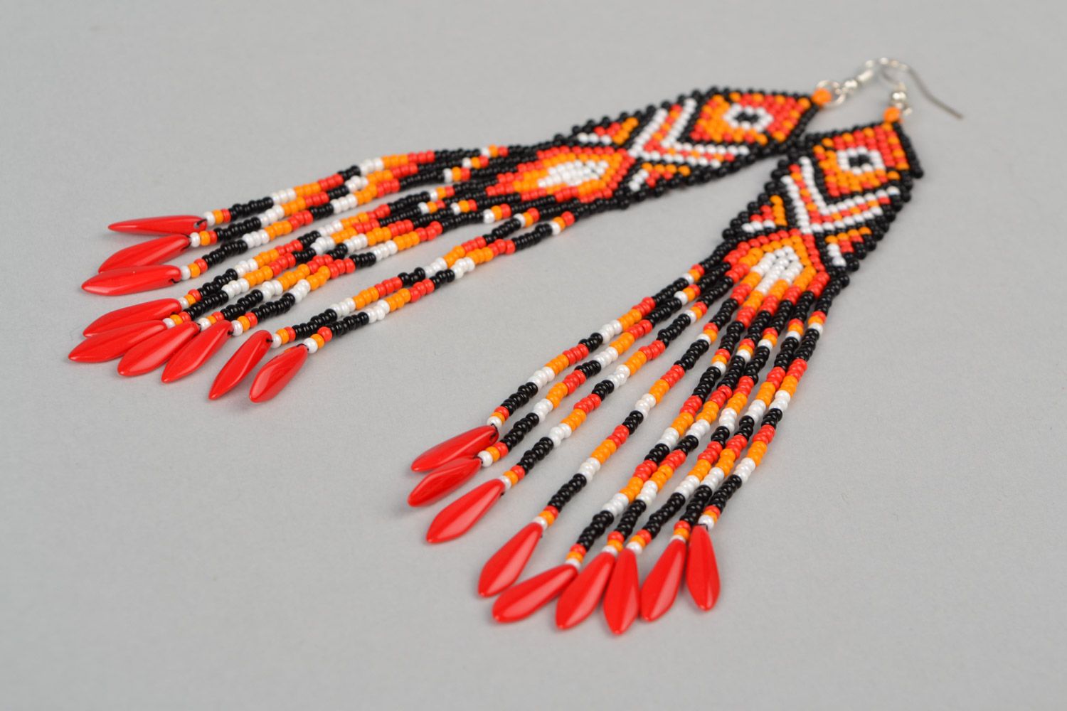 Handmade long beaded earrings woven of Czech and glass beads Indian photo 5