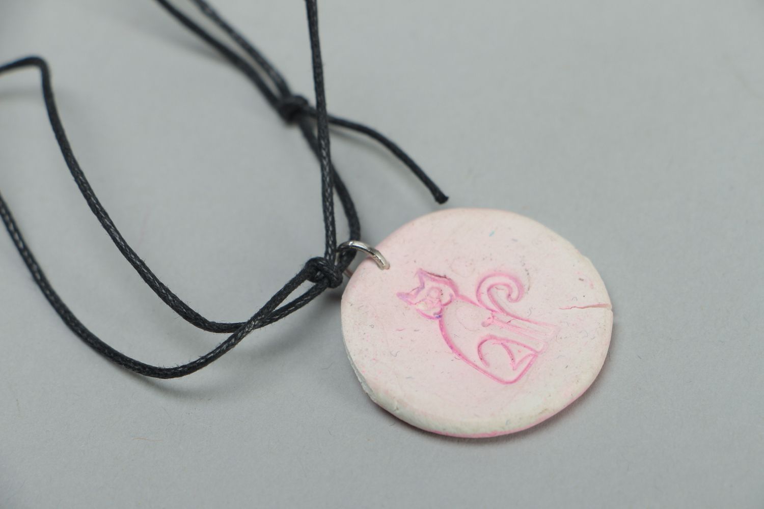 Two-sided polymer clay pendant of round shape photo 2