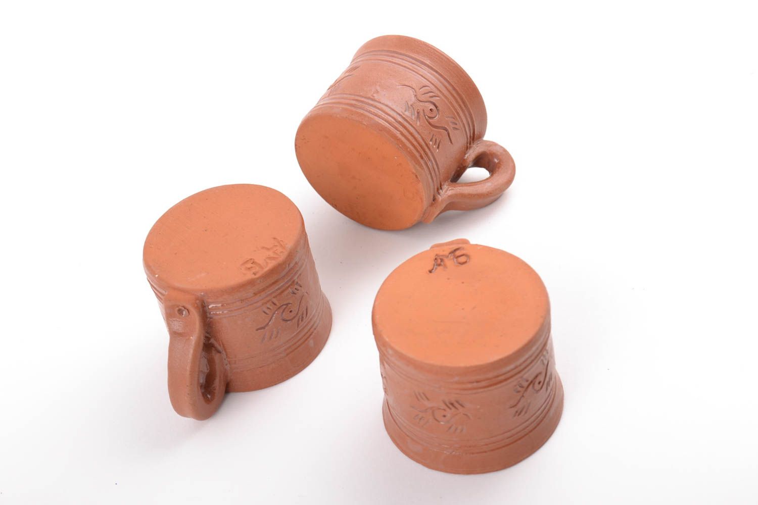 Set of three clay drinking 2,5 oz glazed cups 0,86 lb photo 5