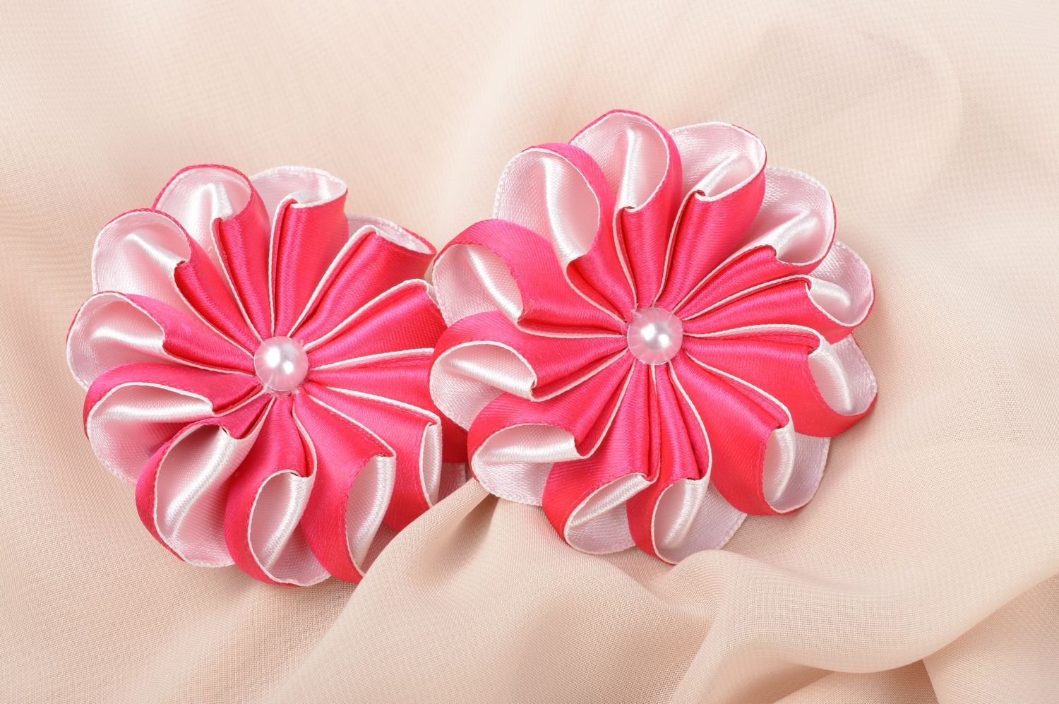 Handmade satin ribbon scrunchies flower barrettes hair accessories gift for girl photo 5