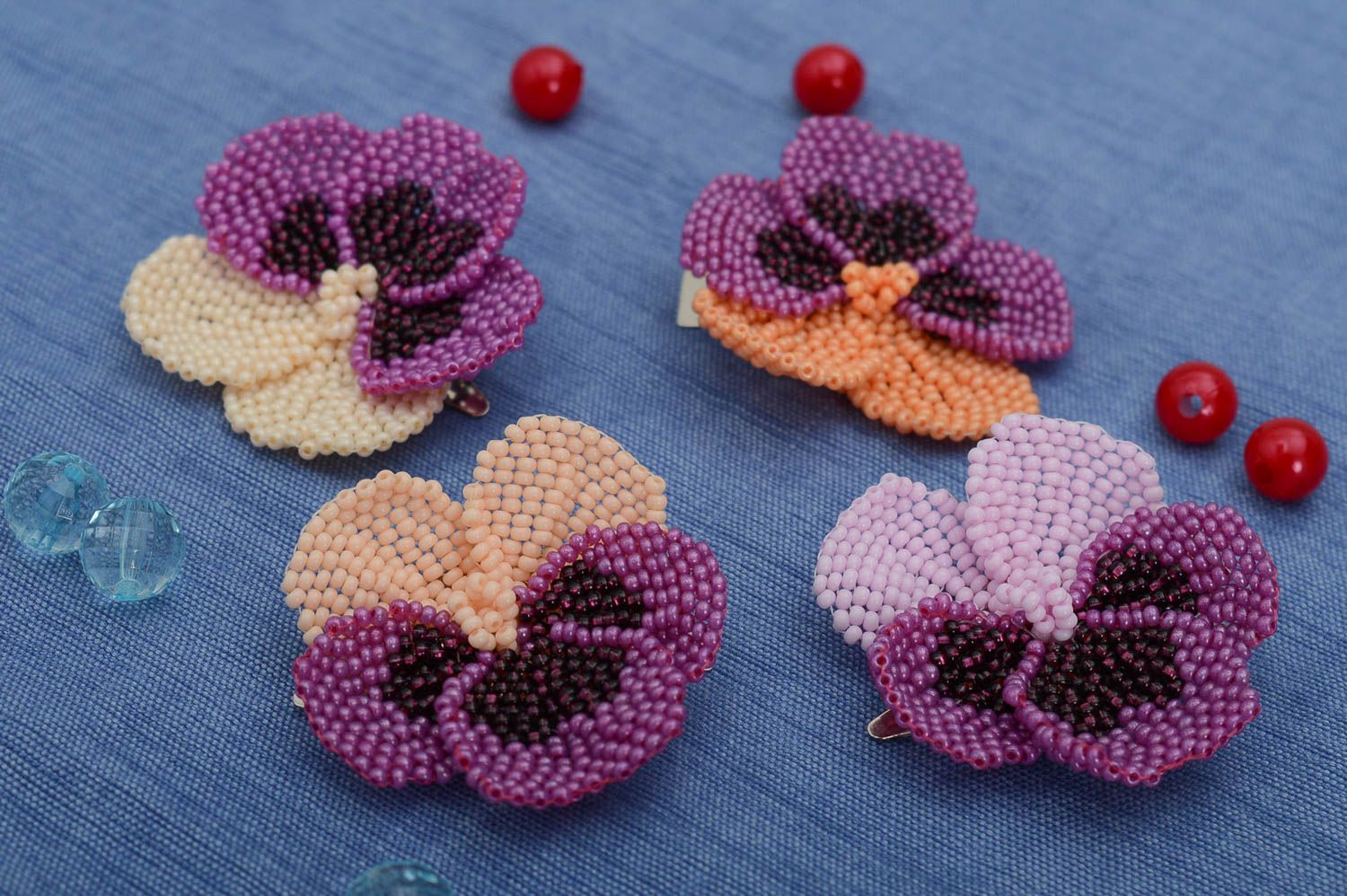 Handmade bead accessories designer barrette seed beads jewelry flower hair clip photo 1