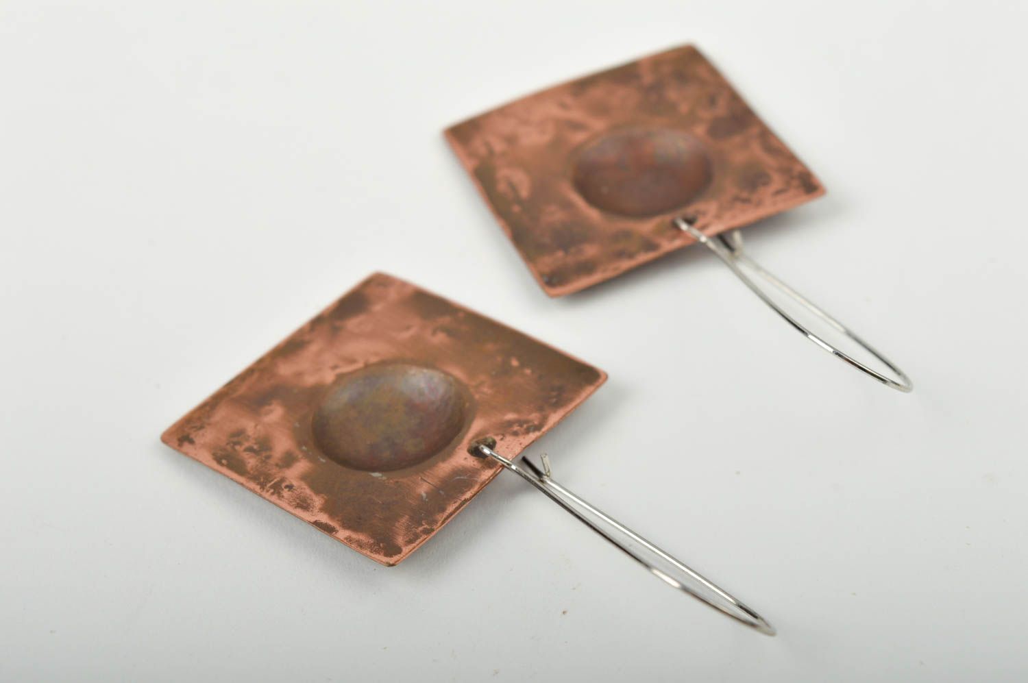 Handmade designer copper earrings square metal earrings beautiful accessory photo 3
