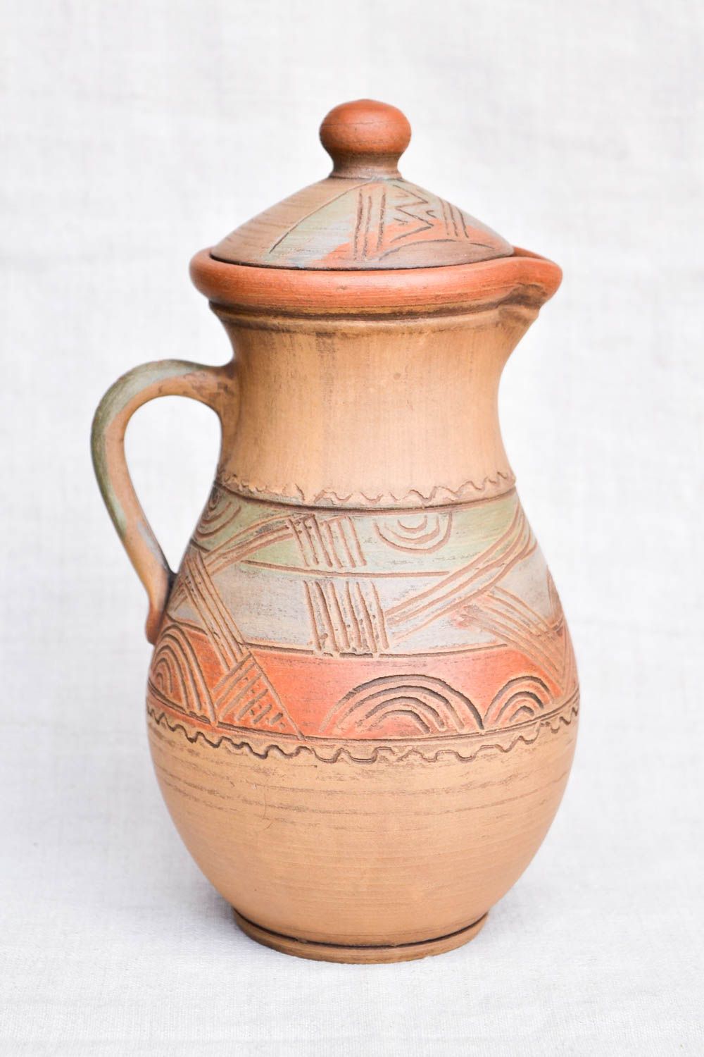 90 oz ceramic water, milk jug in ethnic folk style gift kitchen pottery 10, 2,43 lb photo 3