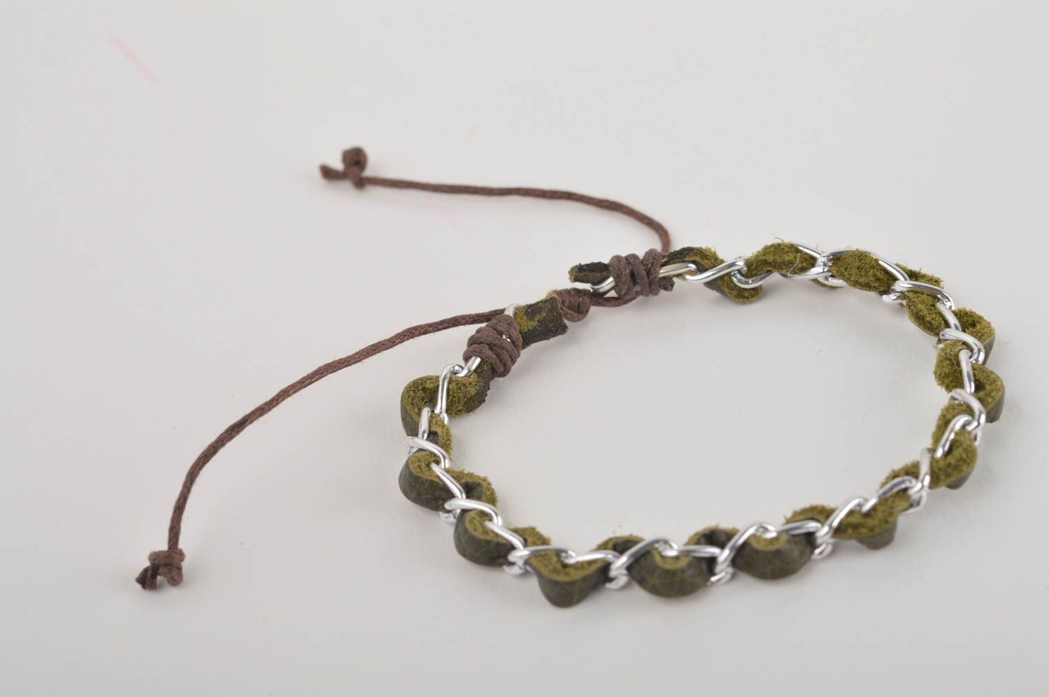 Bracelet cuir Bijou fait main chaîne Accessoire femme olive design original photo 3