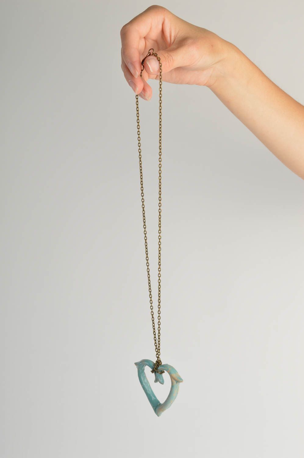 Pendentif coeur Bijou fait main en céramique chaîne en métal Accessoire femme photo 2