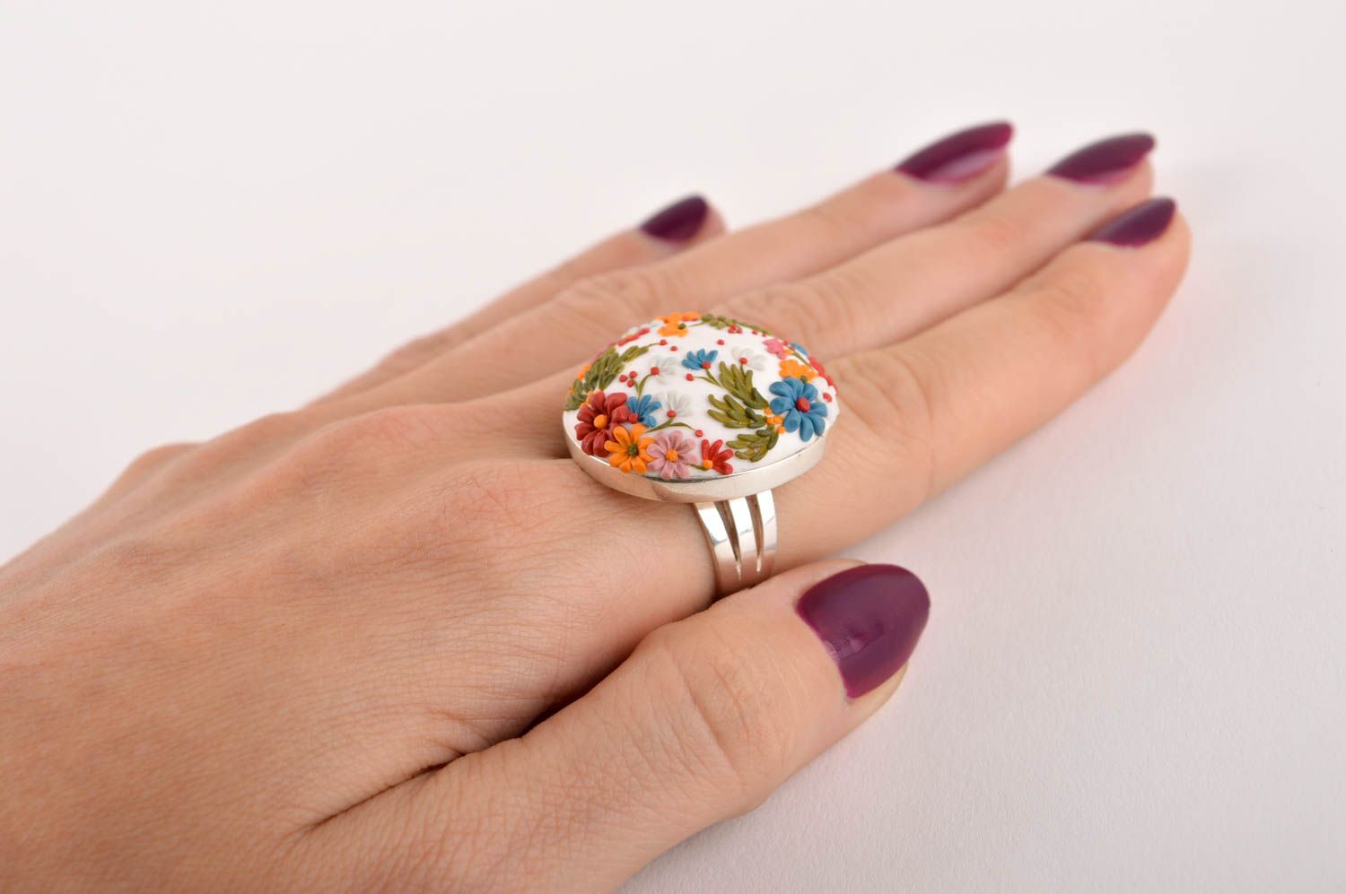 Перстень ручной работы украшение из полимерной глины украшение кольцо цветочное фото 4