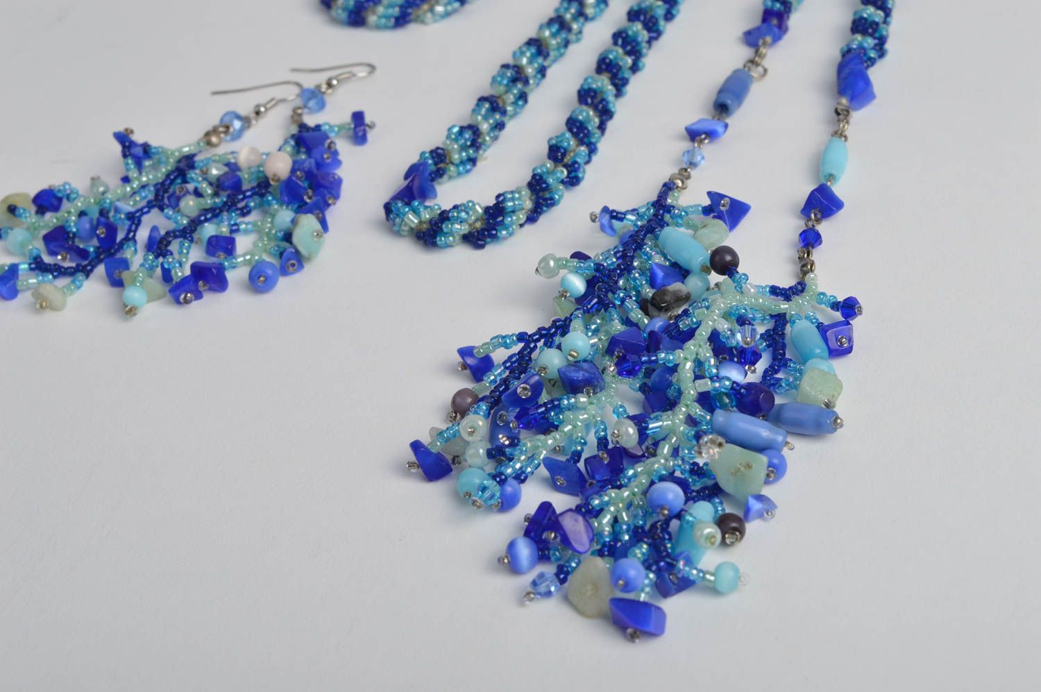 Seed beaded handmade accessories designer jewelry set of lariat and earrings photo 5