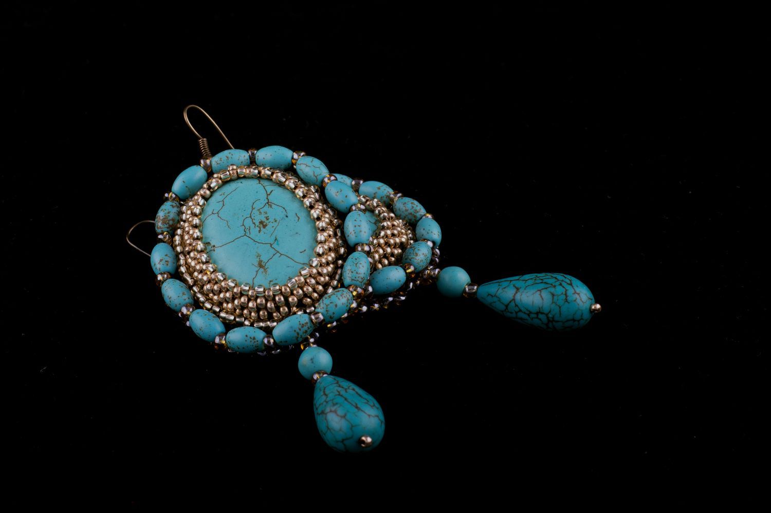 Handmade earrings natural stones earrings turquoise accessory for women photo 4