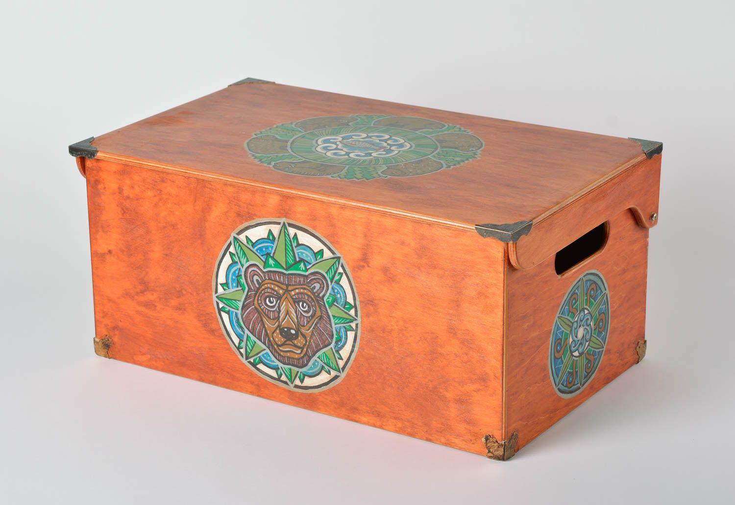 Bright painted orange handmade plywood box with lid beautiful designer accessory photo 1