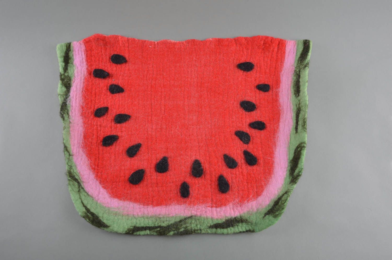 Handmade decorative designer felted woolen bath floor mat colorful Water-melon photo 3