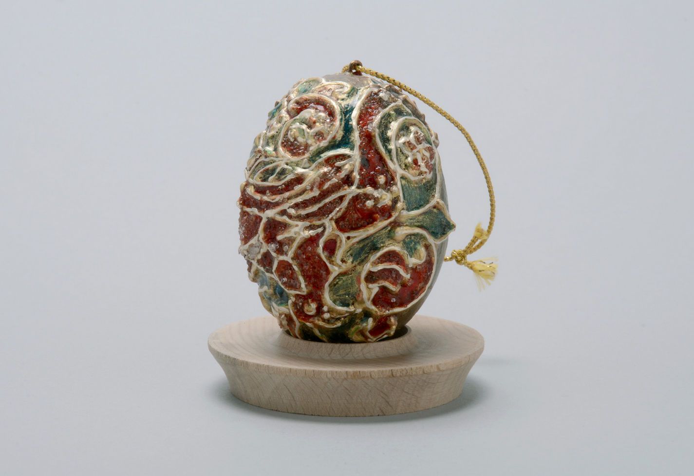 Suspension décorative artisanale œuf de Pâques Oiseau du paradis et fleur
 photo 1