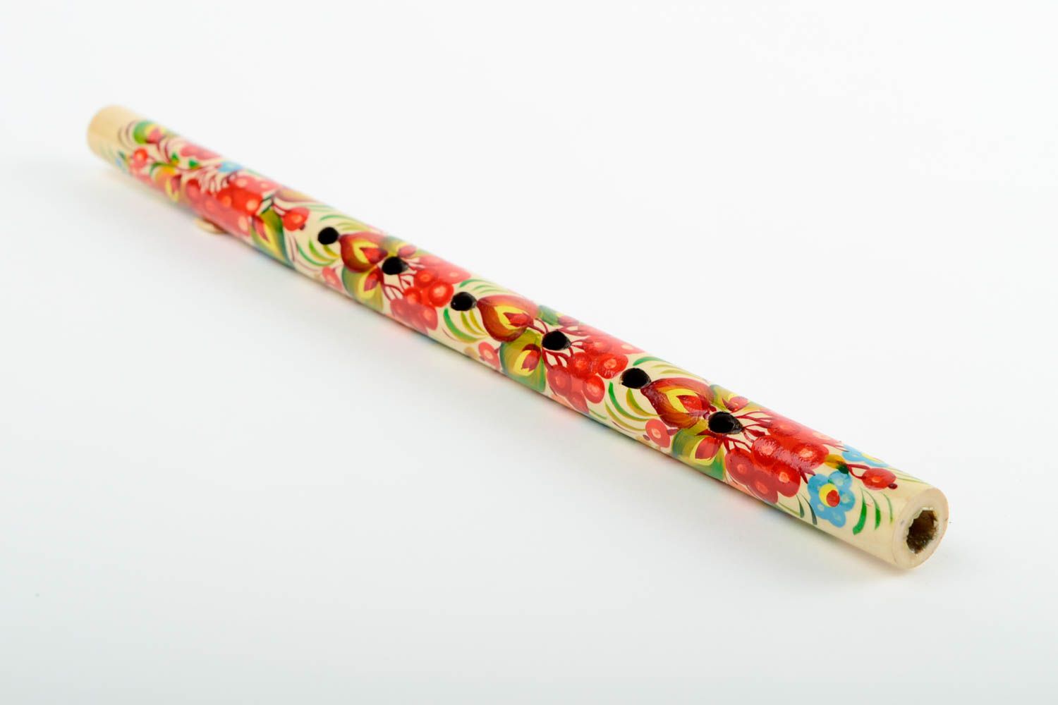 Sopilka Instrument à vent fait main en bois peint à motif floral Cadeau ethnique photo 3