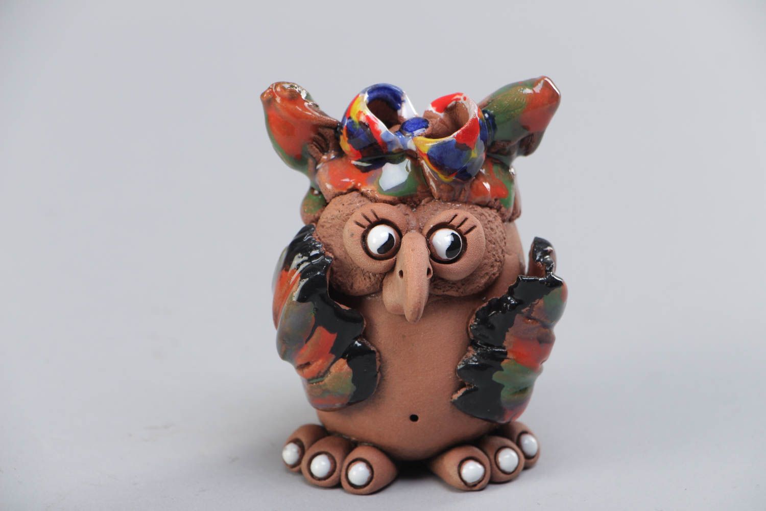 Figurine hibou en terre cuite décorative peinte originale faite main pour enfant photo 2